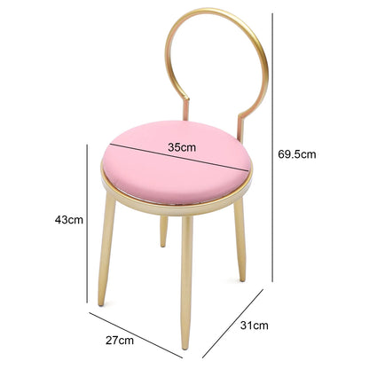 Anqidi Pink Vanity Chair, Simple Gold Iron + Pink Leather + Sponge Dresser Stool 13.78*12.2*27.36"