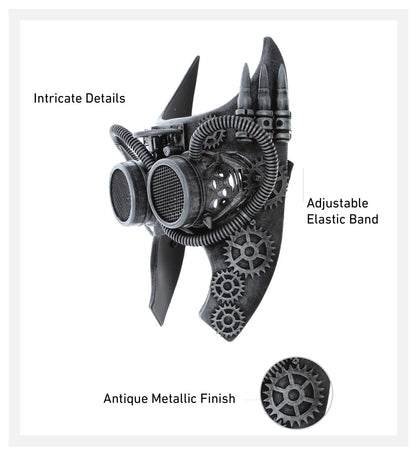 Attitude Studio Steampunk Gladiator Half Face Mask Robot Goggle Costume - Silver