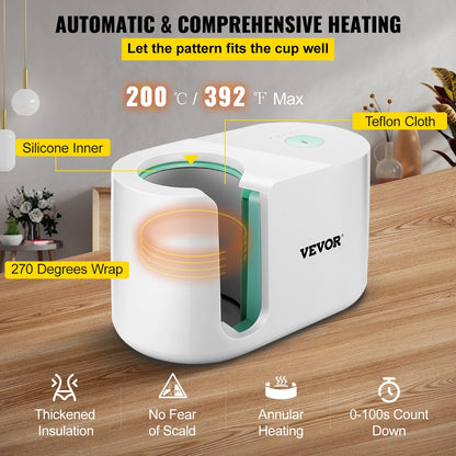 VEVOR Mug Press Machine, Automatic Mug Heat Press 11-15oz, Cup Transfer Sublimation Portable Coffee Presser with One-touch Button, Pro Easy Mug Press Machine DIY Printing as Family Friends Presents Gi