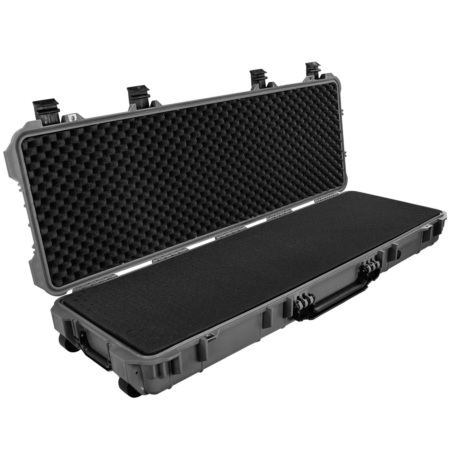 38" Inch Eylar Roller Hard Case with Foam, Mil-Spec Waterproof & Crushproof, Pressure Valve with Lockable Fittings Gray