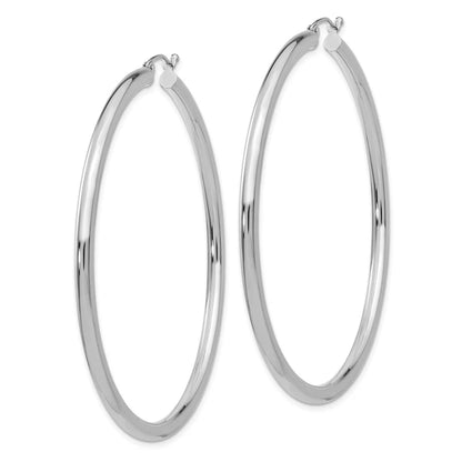 Real 14kt White Gold Polished 3mm Tube Hoop Earrings; for Adults and Teens; for Women and Men