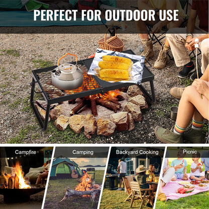 SKYSHALO Folding Campfire Grill Portable Camping Fire Pit Steel Outdoor BBQ Picnic