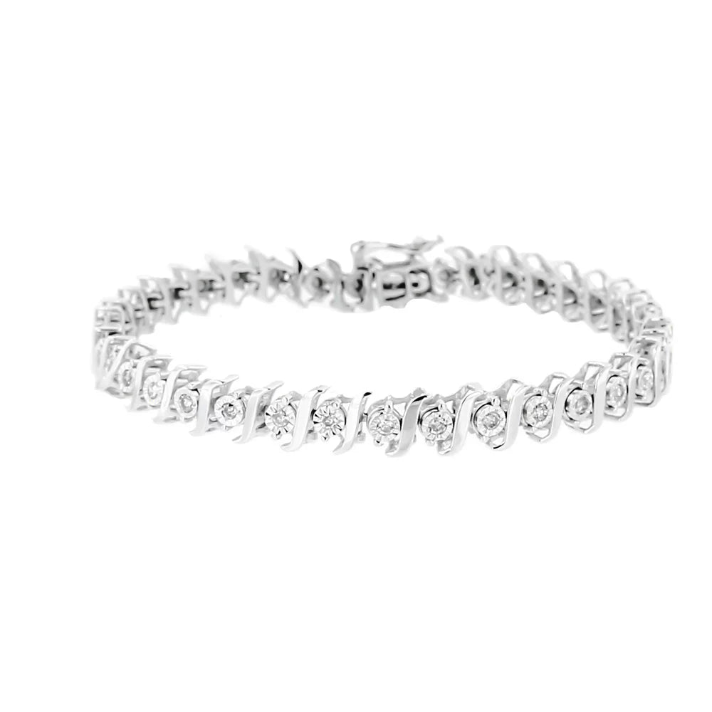 .925 Sterling Silver 1/2 Cttw Diamond Miracle Set "S" Link Tennis Bracelet - (J-K Color, I2-I3 Clarity) - Size 7.50