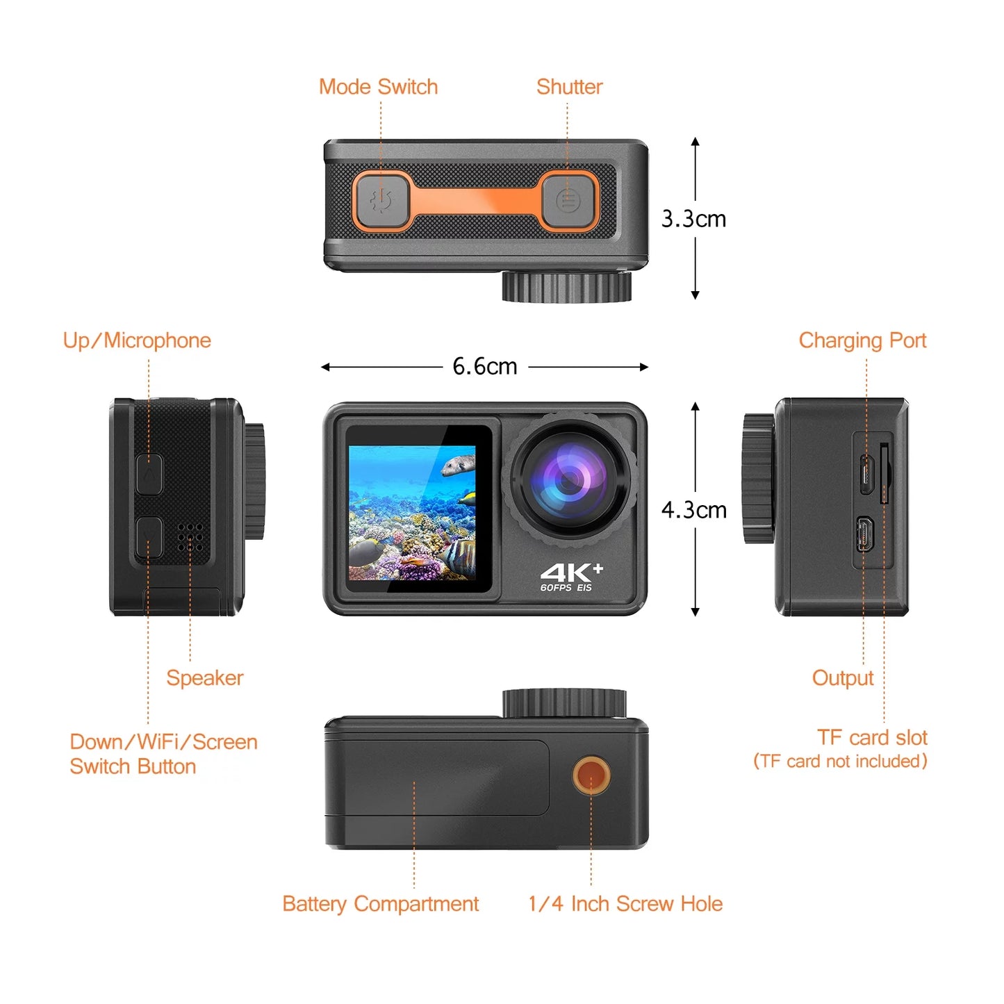 4K 24MP Dual Screen Sport DV Camcorder 2.0 Inch Screen 170° Wide Angle EIS 40m Waterproof WiFi with Macro CPL ND4 8 16 Purple Lens for Outdoor Sports