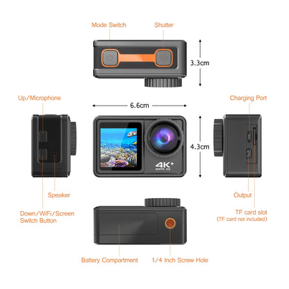 4K 24MP Dual Screen Sport DV Camcorder 2.0 Inch Screen 170° Wide Angle EIS 40m Waterproof WiFi with Macro CPL ND4 8 16 Purple Lens for Outdoor Sports