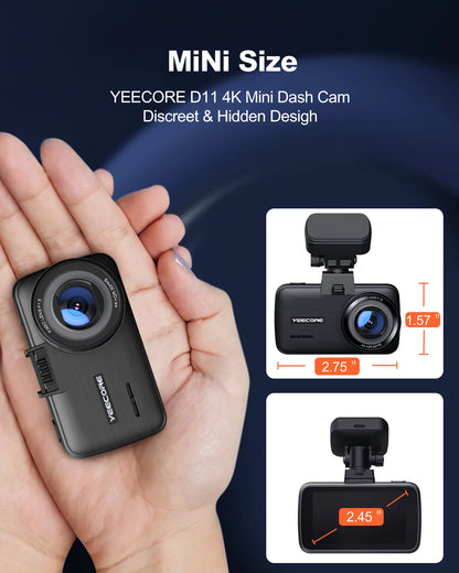 YEECORE Dash Cam, 4K UHD 2160P Car Camera Front, WiFi GPS, Touch Screen 2.45 Inch, Super Night Vision, Loop Recording, G-Sensor, HDR, Mini Dash Camera for Cars with Parking Monitor, Support 256GB Max