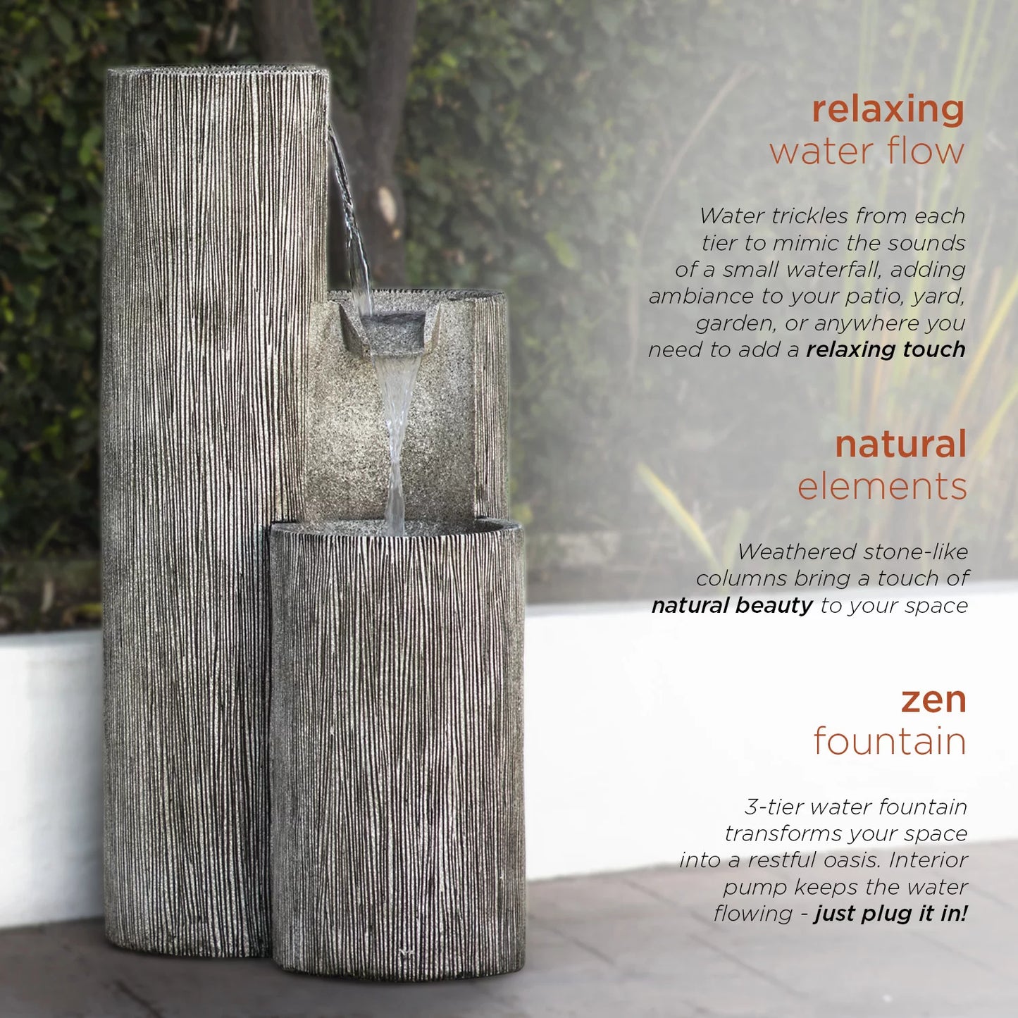 Alpine Corporation Polyresin Outdoor Tiering Column Fountain with LED Lights