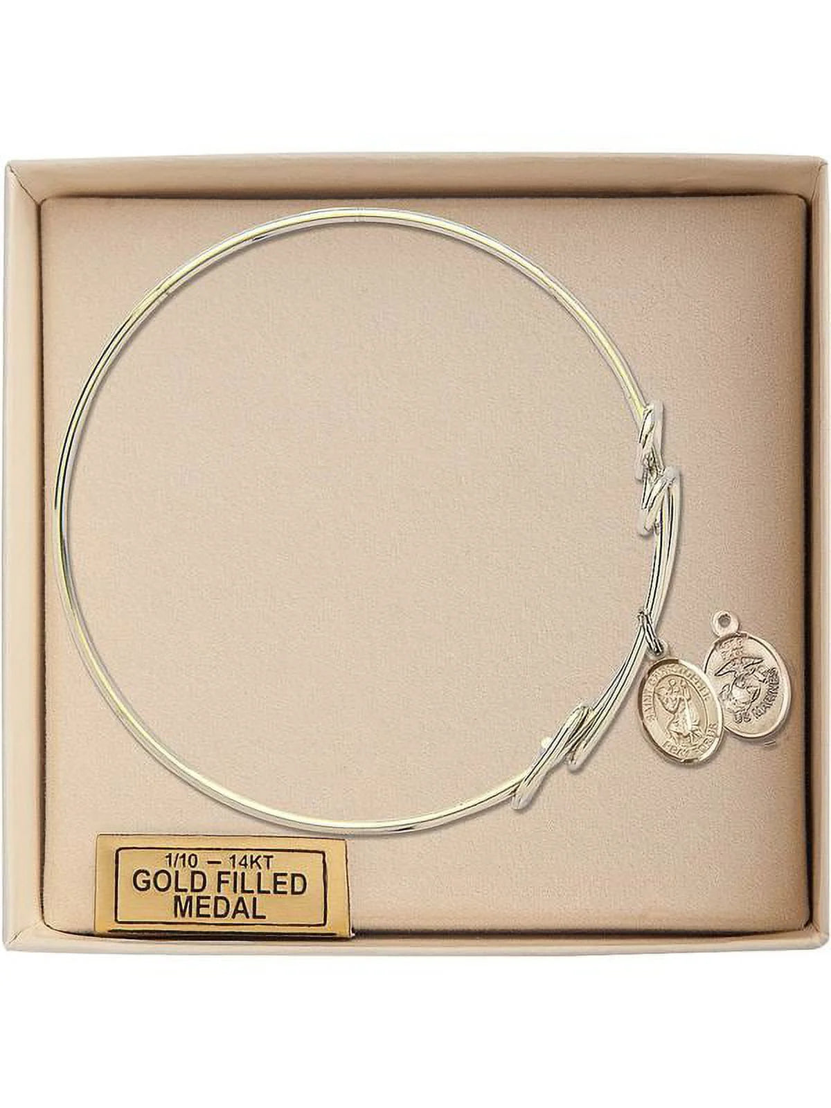 8 1/2 inch Round Double Loop Bangle Bracelet w/ St. Christopher / Marines in Gold-Filled