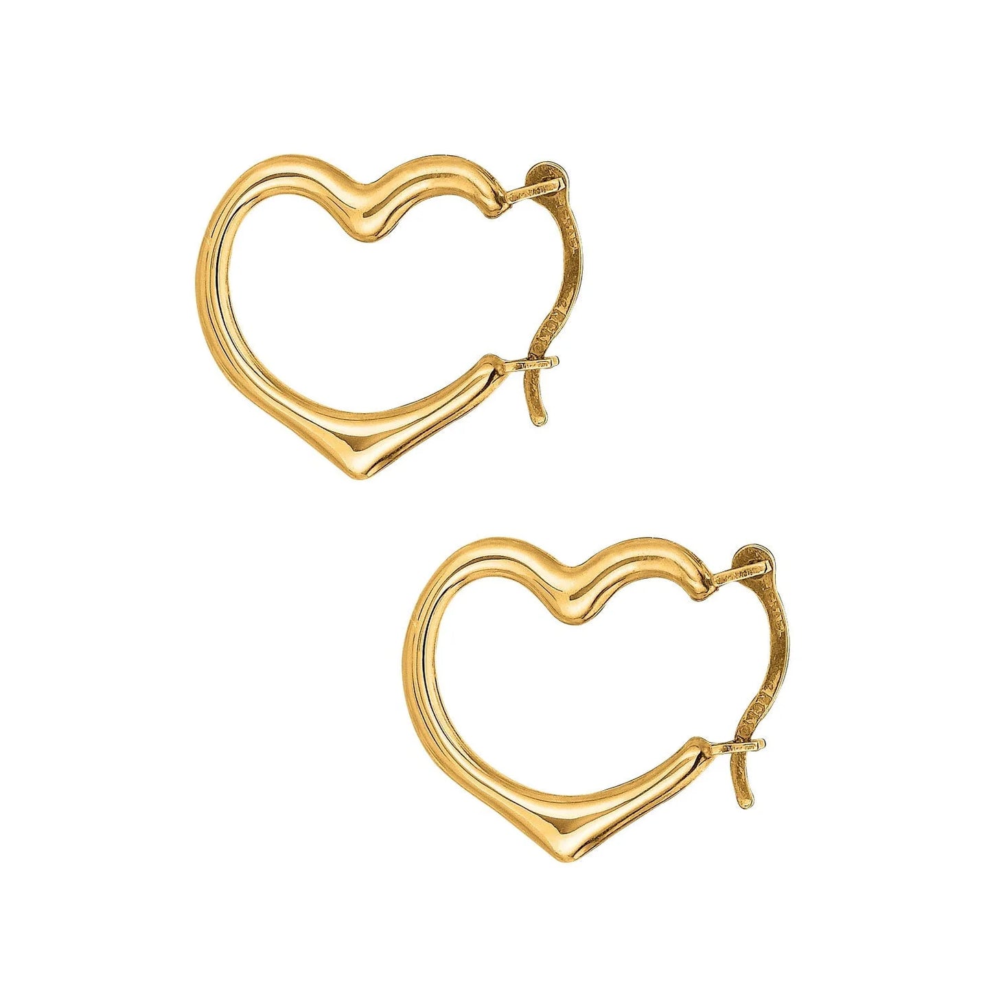 10K Real Yellow Gold Heart Hoop Earrings