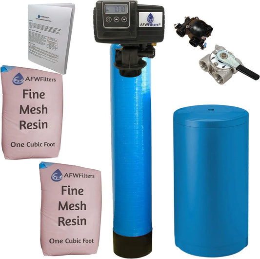 AFWFilters 2 cubic Foot 64k Whole Home Iron Pro Water Softener with Fine Mesh Resin, 3/4" Stainless Steel FNPT Connection, and Blue Tanks