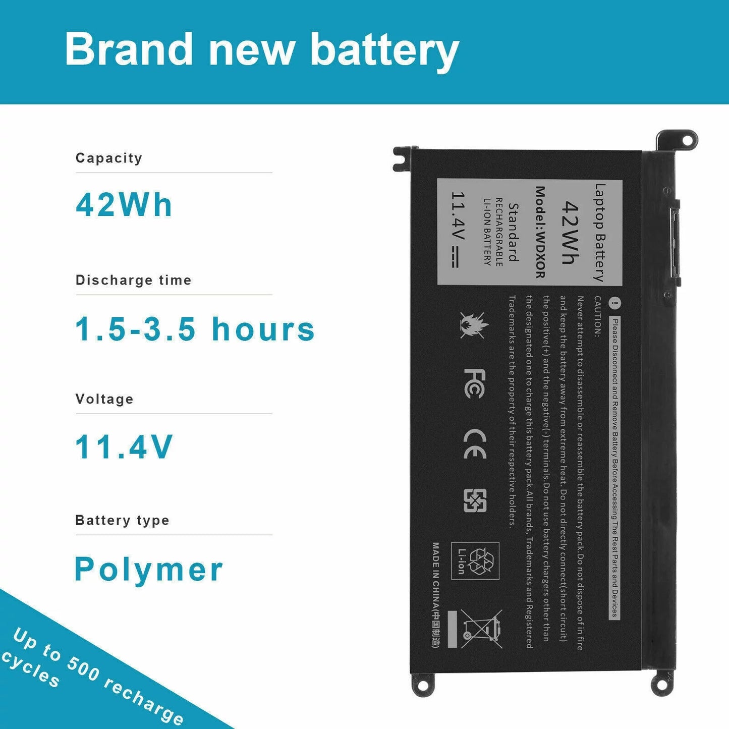 42Wh Battery For DELL Inspiron 15 5567 5568 13 5368 7368 7569 WDX0R WDXOR FC92N