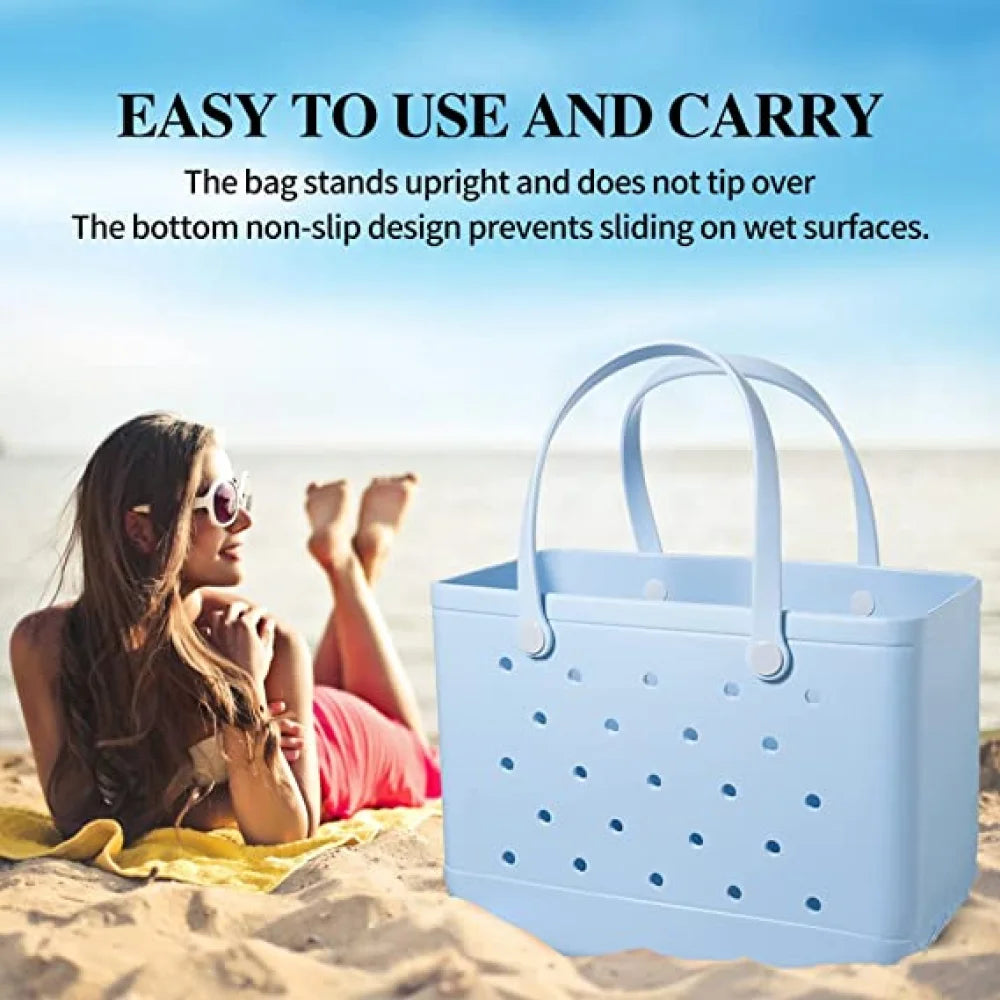 Rubber Beach Bag EVA Perforated Waterproof Sandproof Durable Open Silicone Tote Bag for Outdoor Beach Pool Sports,Purple