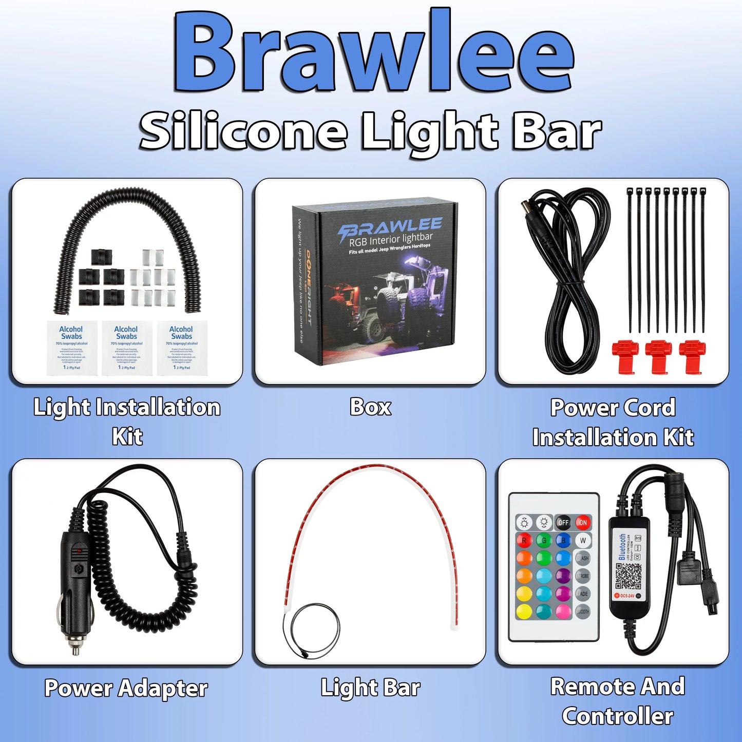 Brawlee Silicone RGB Interior Bluetooth Light Bar with Remote By Done Right LED . Fits All Jeep Wranglers Hardtop Models of CJ, TJ, LJ, JK, JKU, JL,JLU from 1987 -2023.