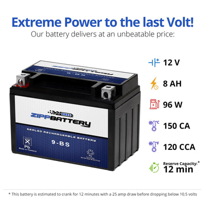 Zipp Battery YTX9-BS (9-BS 12 Volt,8 Ah, 120 CCA) Motorcycle Battery for Suzuki 600cc Gsx-r600 1999