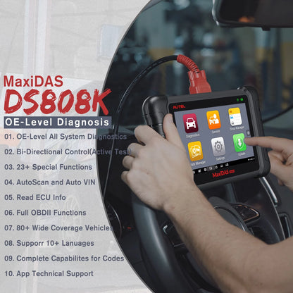 Autel Scanner MaxiDAS DS808K Auto Diagnostic Scan Tool, Upgrade of DS808 MP808,Same as MS906, Bi-directional Control