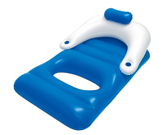 Swim Central 62" Inflatable Blue and White Classic Swimming Pool Lounger With Holders