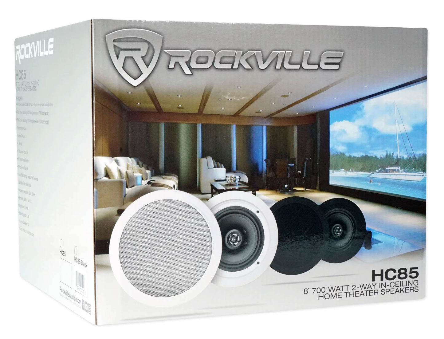 Rockville RPA40BT 4-Room Home Audio Kit Receiver+(8) 8" Black Ceiling Speakers