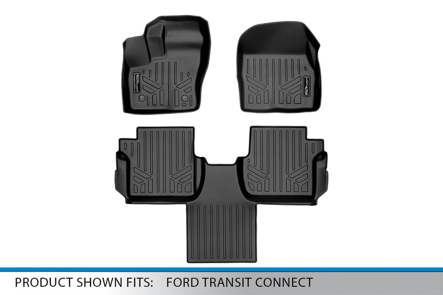 Smartliner SA0363-B0478 36 x 5 x 28 in. Floor Mats 2 Row Liner Set for 2014-2021 Ford Transit Connect, Black