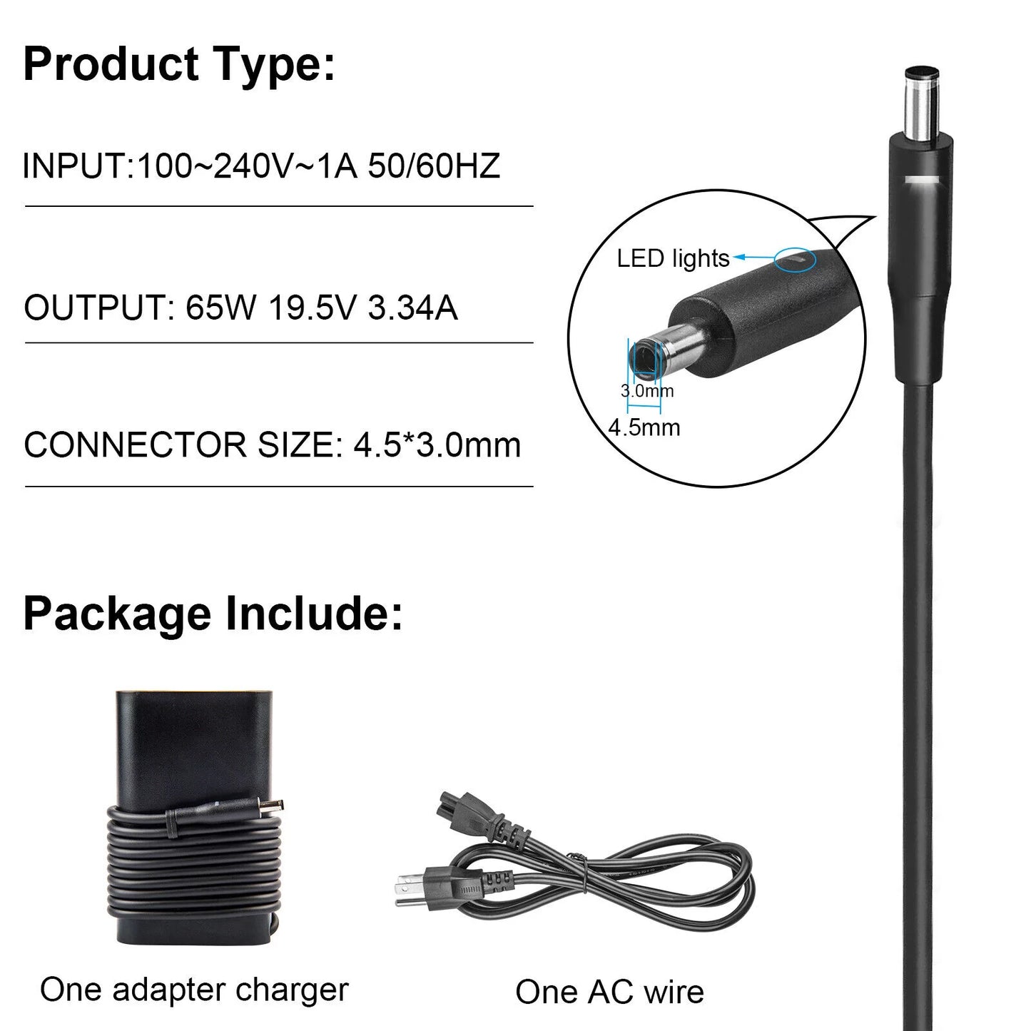 65W AC Adapter Charger for Dell XPS 13 Series 5559 5558 5755 5758 Power Supply