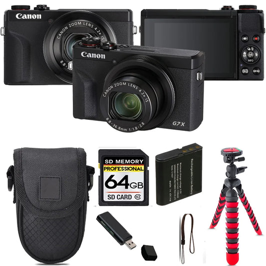 Canon PowerShot G7 X Mark III Digital Camera (Black) + Tripod + Case - 64GB Kit