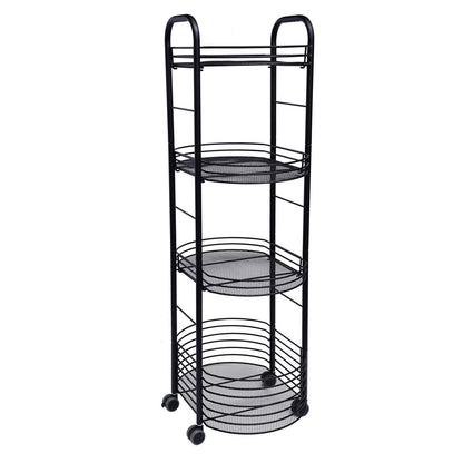 4 Tier Rolling Cart, Kitchen Storage Organizer Utility Cart, Metal Basket Storage Art Trolley Carts with Rims, Black