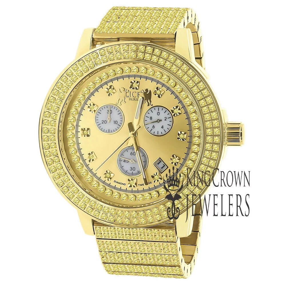 Canary Gold Tone Jojo Jojino Joe Rodeo Solid Stainless Steel 54mm Real Diamond Dial Mens Watch