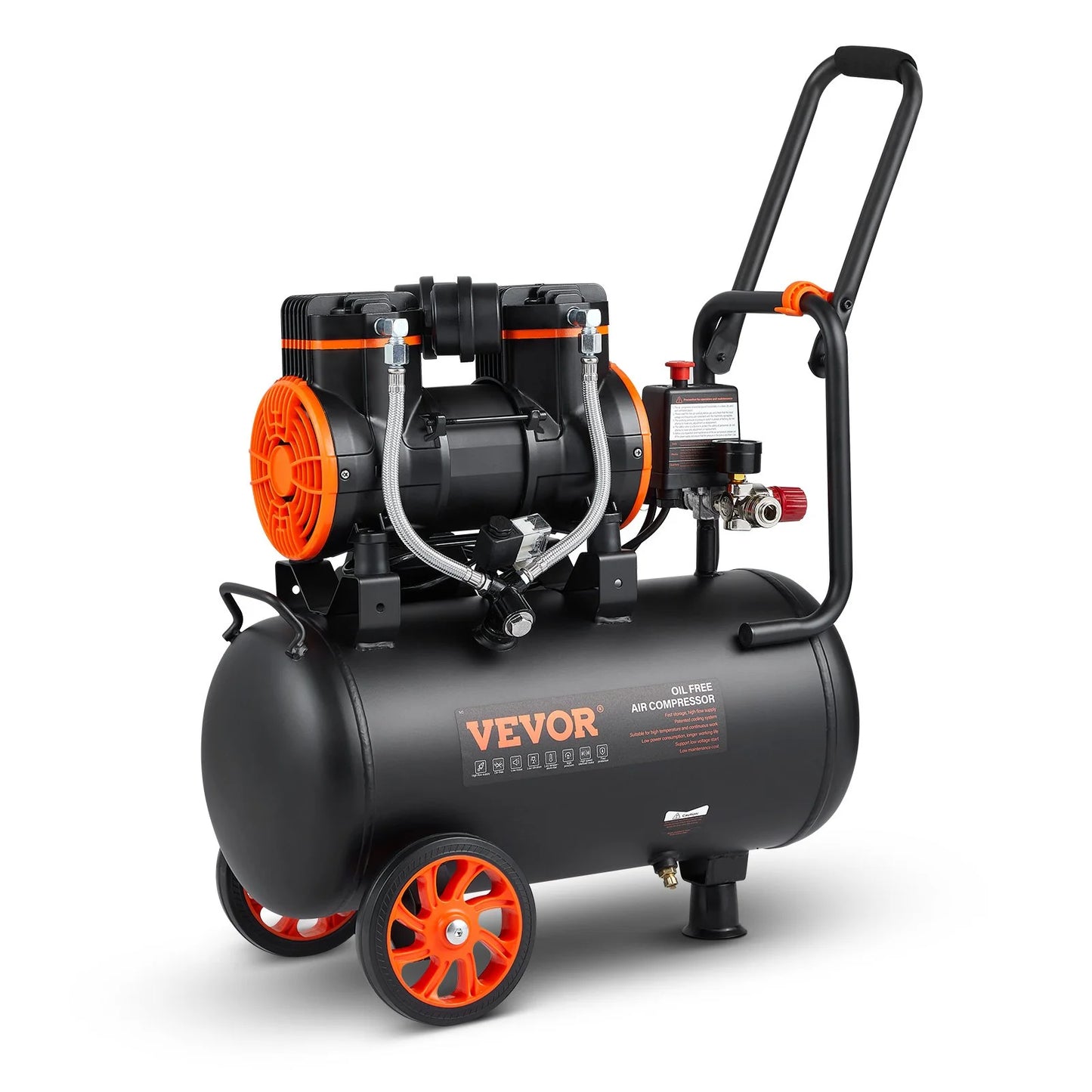 VEVOR Ultra Quiet Air Compressor, 6.3 Gallon, 1450W, 3.35 CFM @ 90PSI, Oil-Free, 70 dB