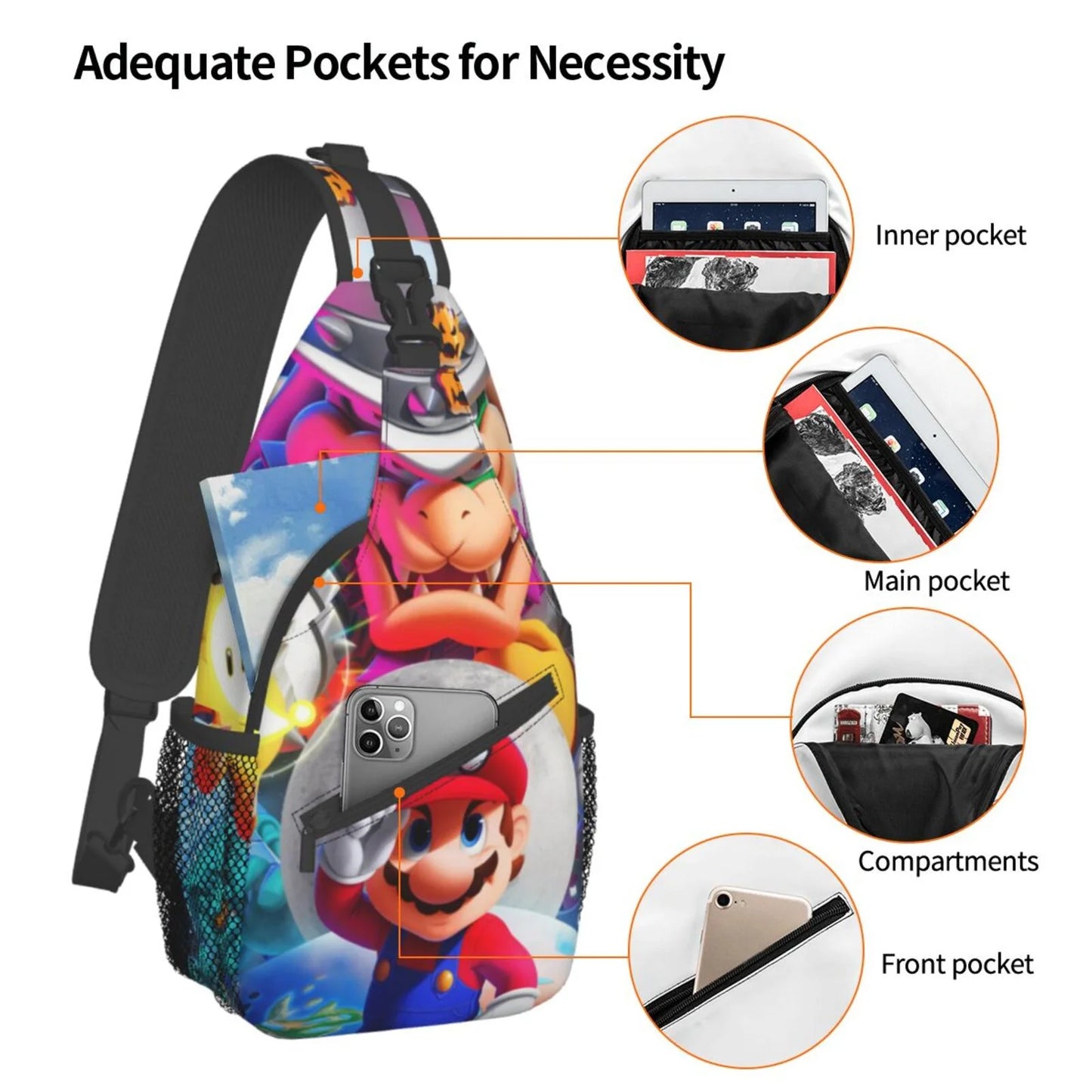 Super Mario Odyssey Chest Bags Crossbody Sling Backpack Unisex Travel Hiking Daypack Shoulder Bag Gifts For Women Men