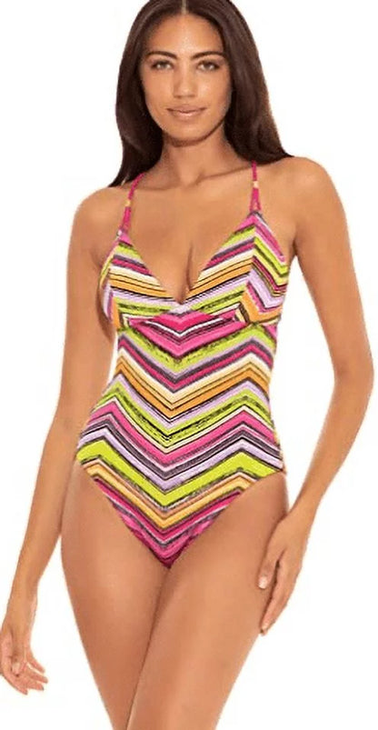 Becca by Rebecca Virtue MULTI Farah Abigail One-Piece Swimsuit, US Large