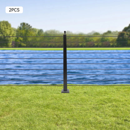 Cable Railing Post Stainless Steel Square Fence Post Level Two Sides Pre-Drilled for Wood Concrete Level Deck Cable Railing System 36''x2''x2''