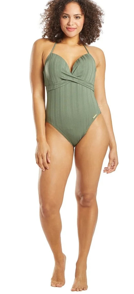 Vince Camuto IGUANA Ripple Effect Wrap-Front One-Piece Swimsuit, US 8