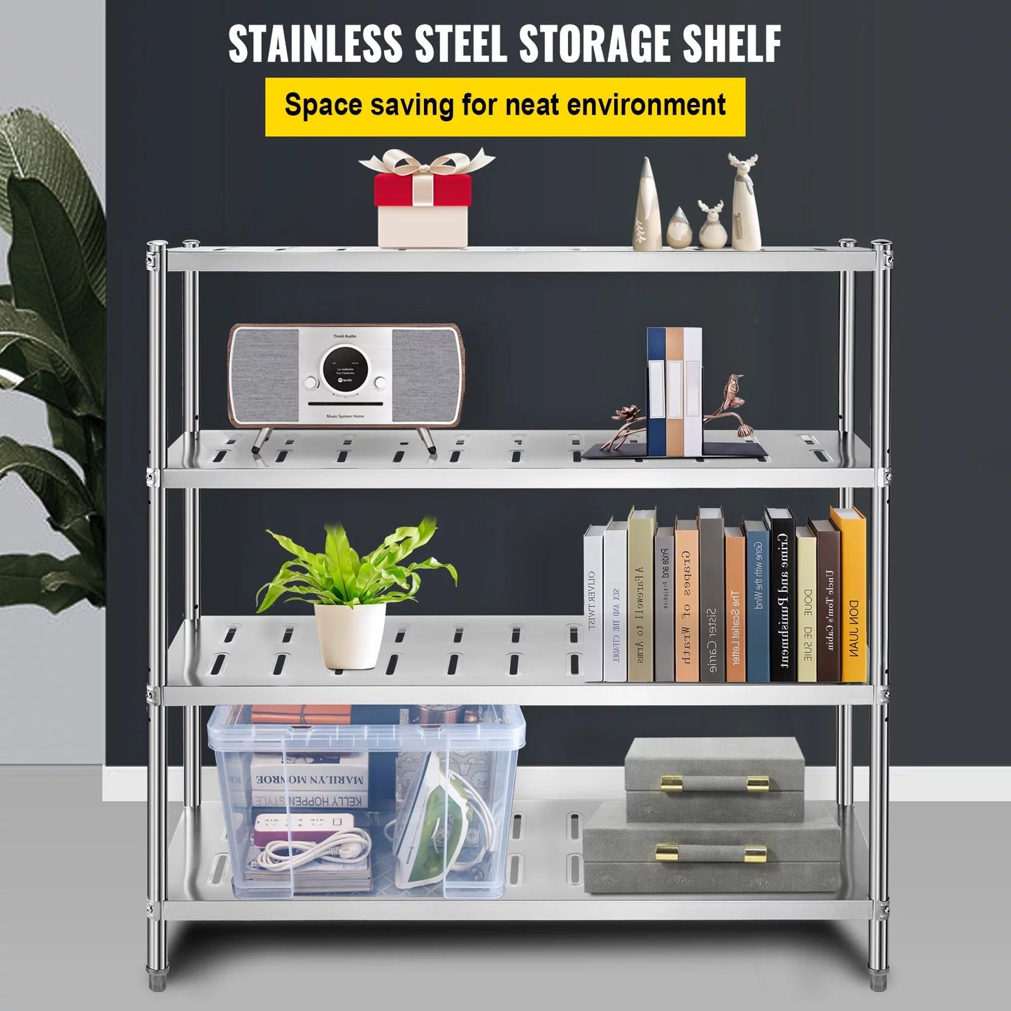 BENTISM Garage Shelf Heavy Duty Shelving 4-Tier 59.1x17.7x61in Stainless Steel