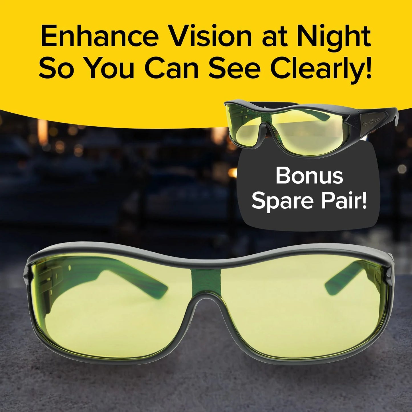 BattleVision Night Vision Wraparounds Green Night Driving Glasses, AS-SEEN-ON-TV