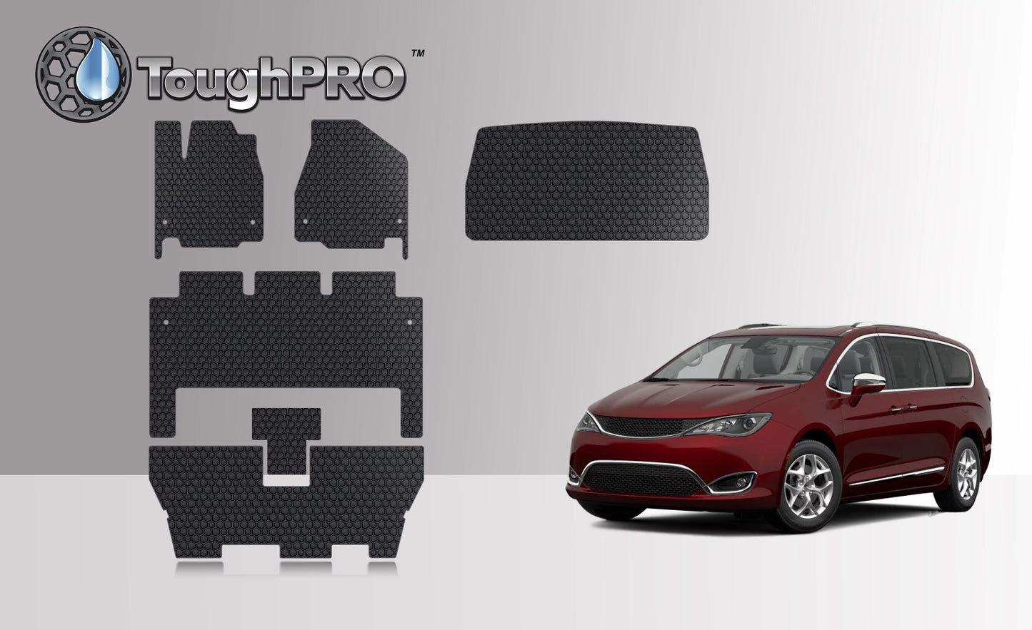 ToughPRO - CHRYSLER Pacifica Full Set with Cargo Mats - All Weather - Heavy Duty - Black Rubber - 2017