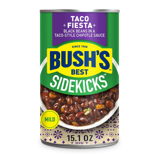 Bush,S Best Taco Fiesta Black Beans, Source Of Plant Based Protein And Fiber, Low Fat, Gluten Free, Taco-Style Chipotle Sauce, 15.1 Ounce (Pack Of 12)