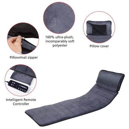 Comfier Massage Pad, Full Body Massage Mat with APP Control, Vibrating Back Massager Heating Pad for Pain Relief, Gray Black