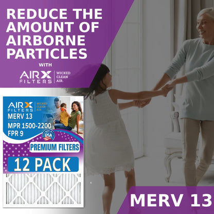 18x24x2 Air Filter MERV 13 Rating, 12 Pack of Furnace Filters Comparable to MPR 1500 - 2200 & FPR 9 - Made in USA by AIRX FILTERS WICKED CLEAN AIR.