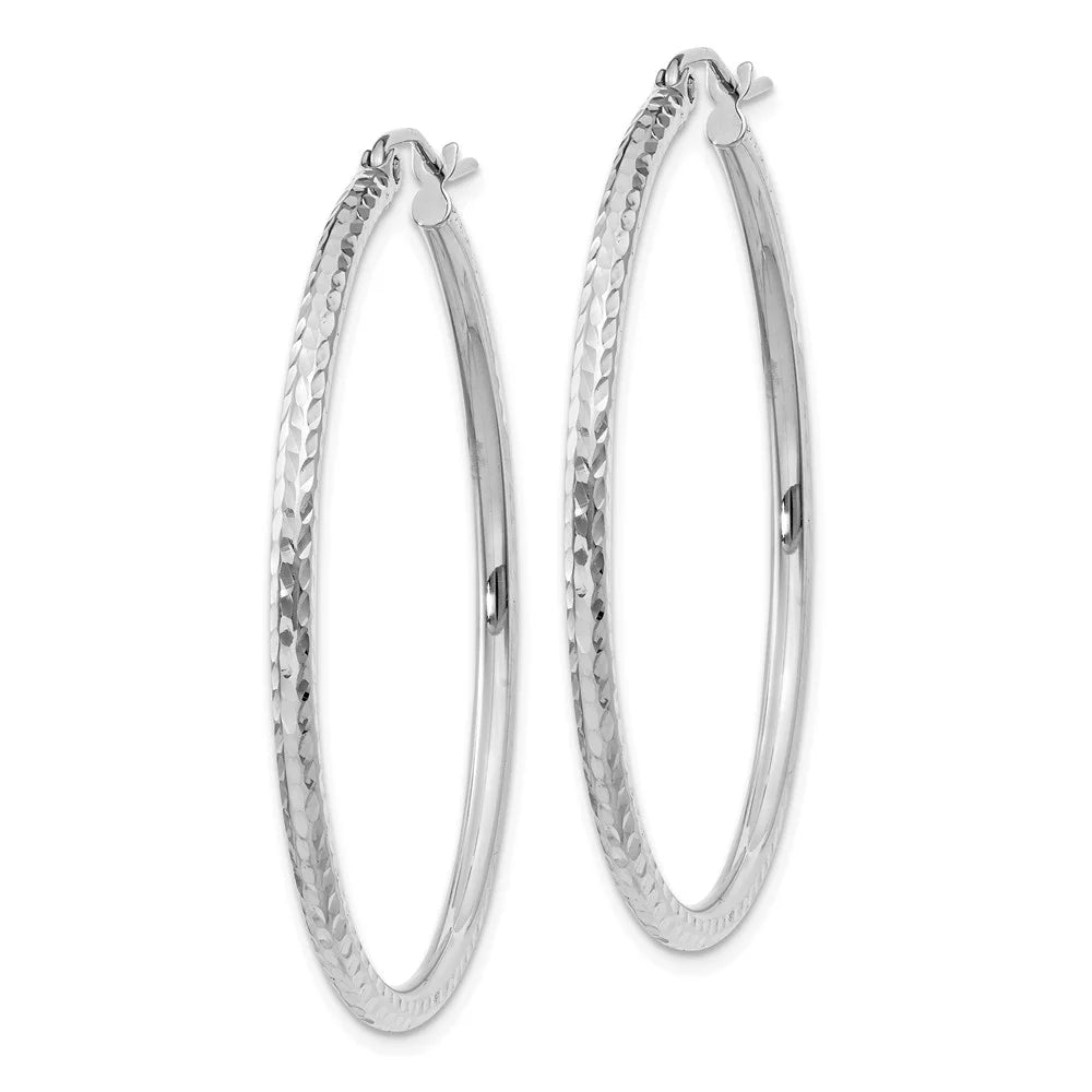 Real 14kt White Gold Diamond-cut 2mm Round Tube Hoop Earrings