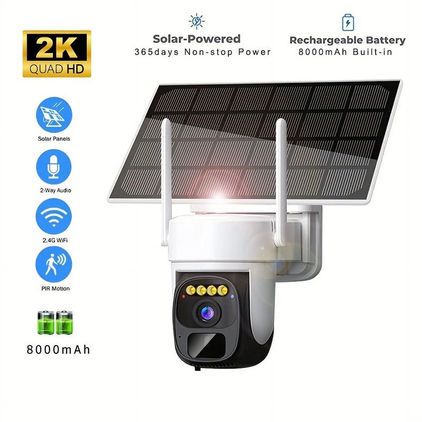 2K Pan Tilt 360° Solar-Powered Outdoor Wireless Security Camera with 3MP Color Night Vision, 2-Way Talk, Motion Detection, IP66 Waterproof - Perfect Gift for Birthdays, Easter, President's Day, Boys &