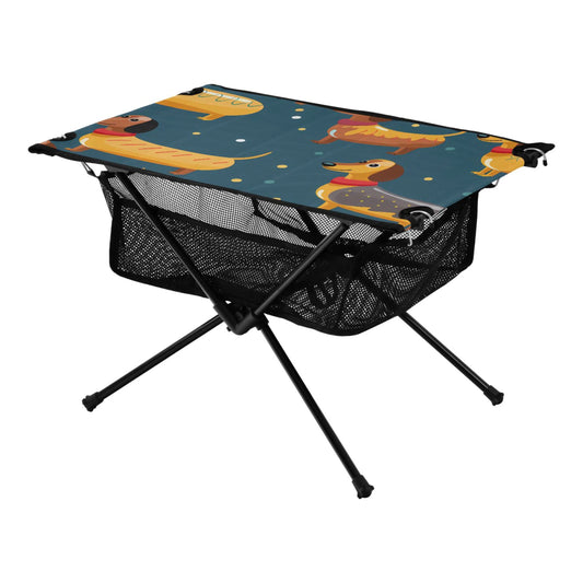 Cartoon Dachshund Dogs Camping Folding Table Portable Beach Table with Storage Bag Compact Picnic Table for Outdoor Travel Fishing BBQ