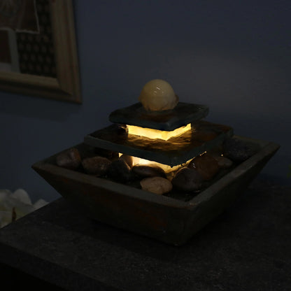 Sunnydaze Ascending Slate Tabletop Fountain with LED Light - 8"