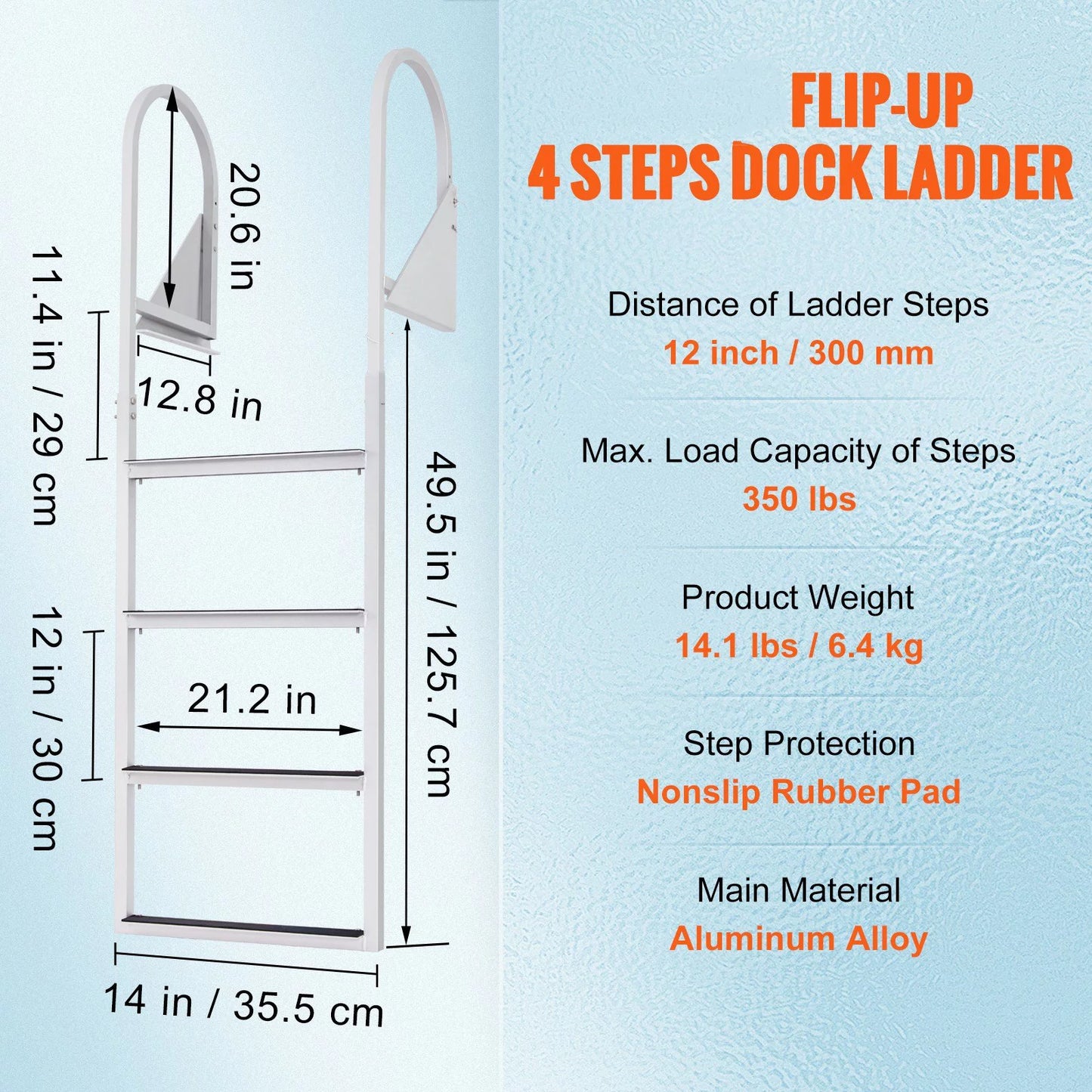 VEVOR Dock Ladder, Flip-Up 4-Step Aluminum Alloy Pontoon Boat Ladder for Ship, Lake, Pool