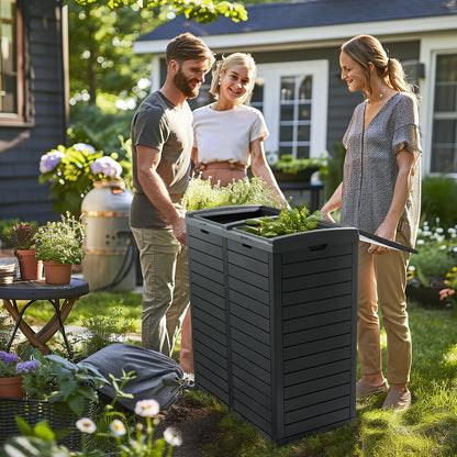 62 Gallon Large Trash Can with Tiered Lid and Drip Tray,Resin Outside Trash Bin for Patio,Backyard,Deck Outdoor Kitchen