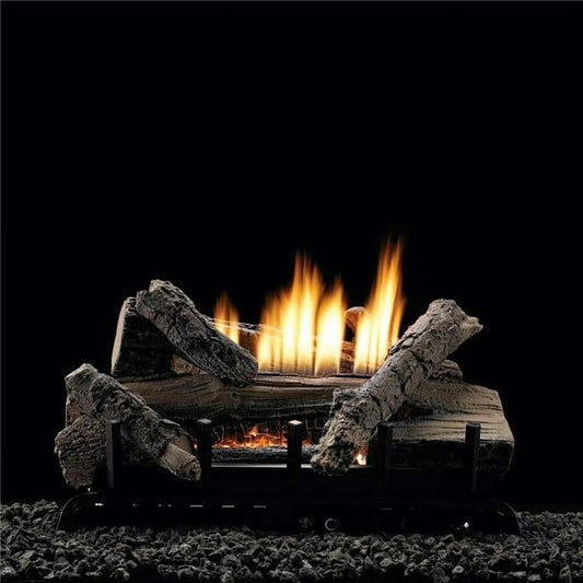 24 in. Manual Refractory Log Set with Vented & Vent-Free Burner&#44; Natural Gas - 7 Piece