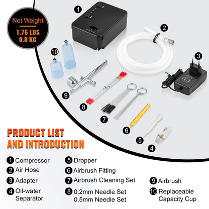 BENTISM Airbrush Kit, Portable Airbrush Set with Compressor, Airbrushing System Kit w/Multi-Purpose Dual-Action Gravity Feed Airbrushes, Art Nail Cookie Tattoo Makeup