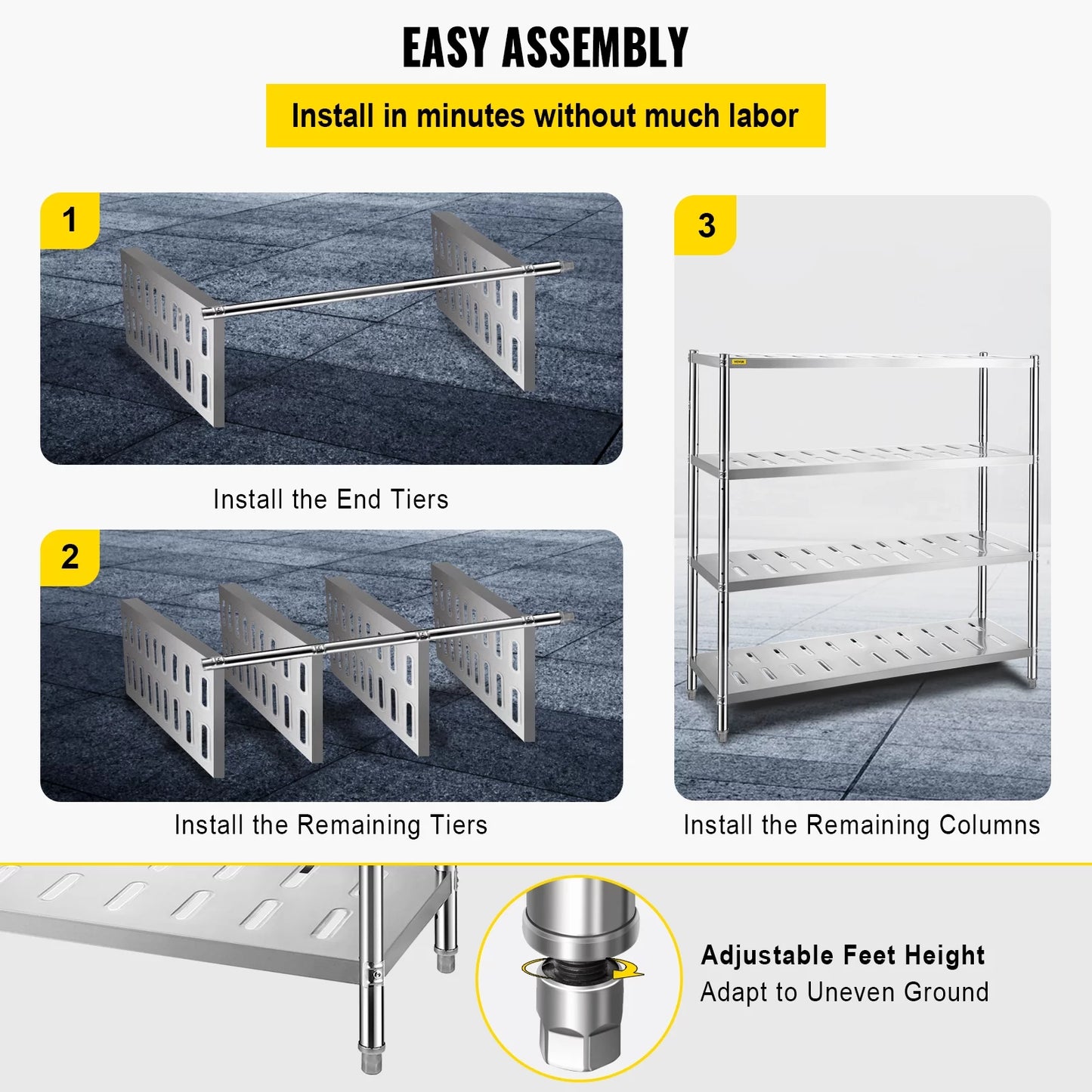 BENTISM Garage Shelf Heavy Duty Shelving 4-Tier 59.1x17.7x61in Stainless Steel