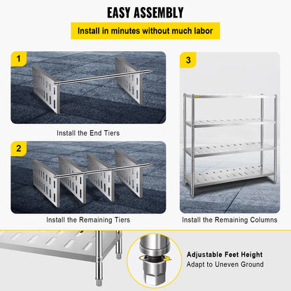 BENTISM Garage Shelf Heavy Duty Shelving 4-Tier 59.1x17.7x61in Stainless Steel