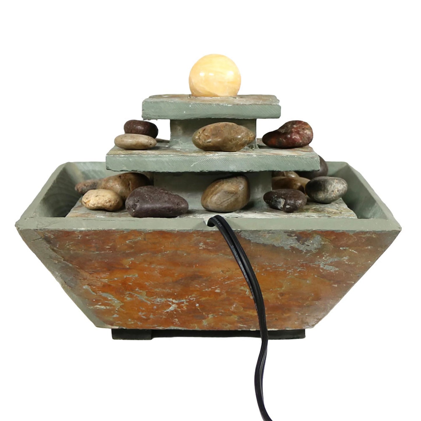 Sunnydaze Ascending Slate Tabletop Fountain with LED Light - 8"