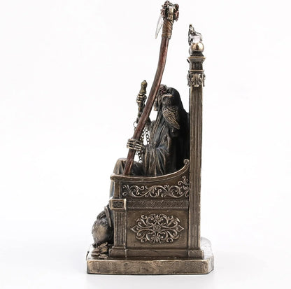 8 5/8" Sitting Santa Muerte Grim Reaper Scythe And Scale Resin Sculpture Antique Bronze Finish