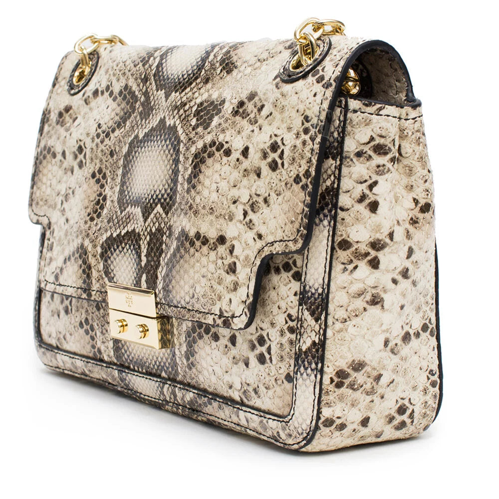 Tory Burch Elise Snake Shoulder Bag Natural Ivory NEW